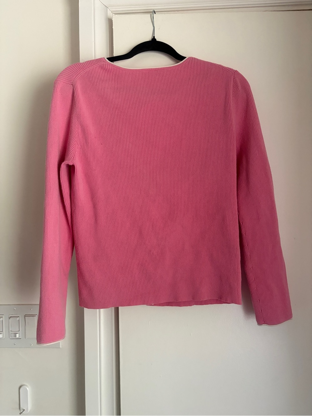 LOFT Pink Ribbed V-Neck Cardigan with white Trim - Picture 11 of 15